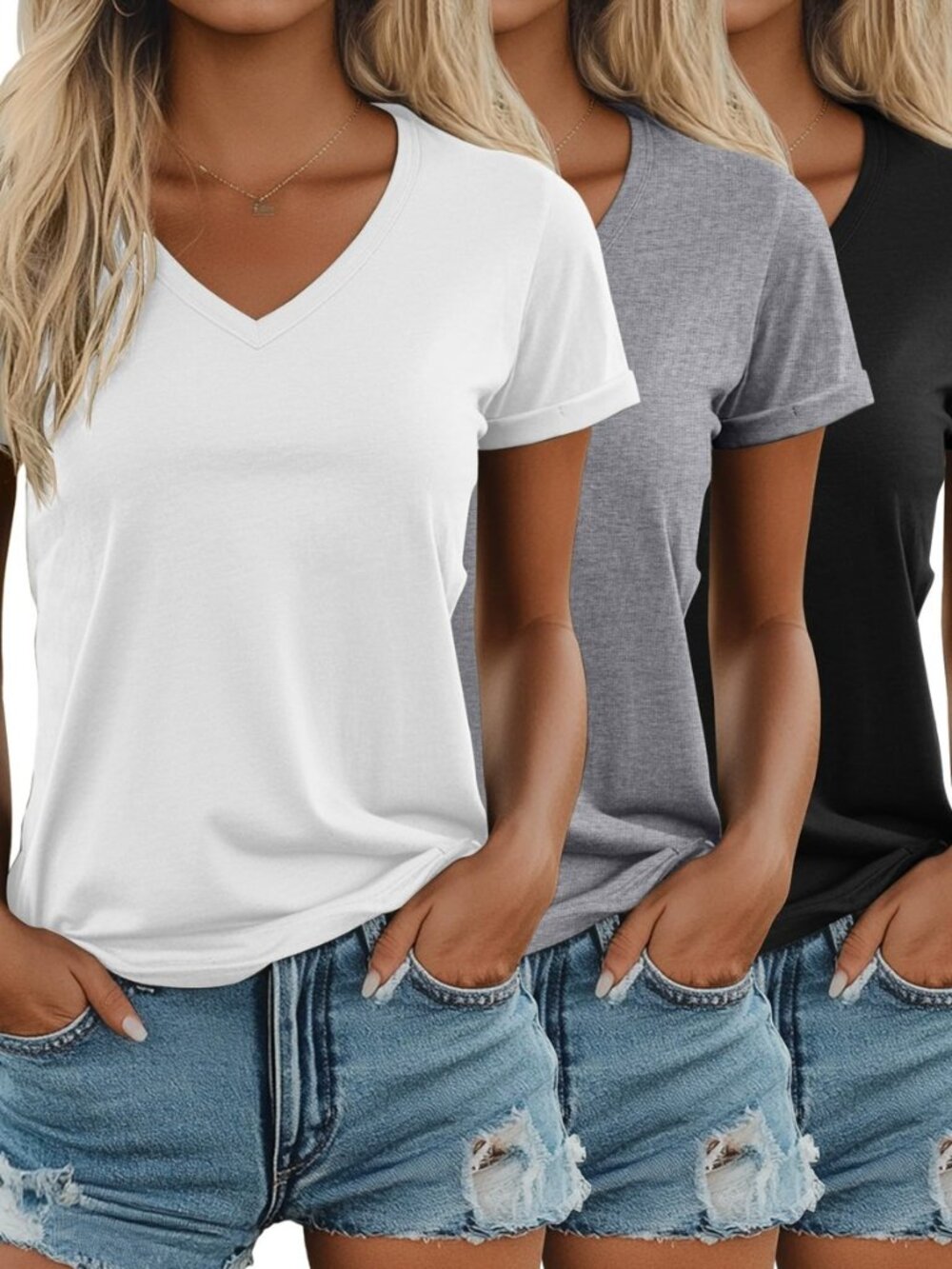 3 Pack Women's V Neck Short Sleeve T-Shirts